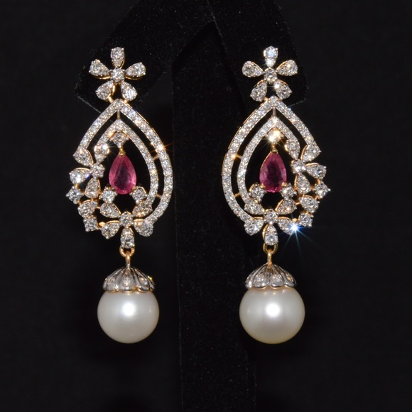 CERTIFIED NATURAL 24.16CTS VS F DIAMOND RUBY SOUTH SEA PEARL 18K GOLD EARRINGS - Picture 14 of 14